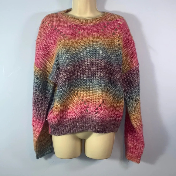 Talulah size medium rainbow ombré oversized loose knit 4% wool sweater crew neck - Picture 3 of 12